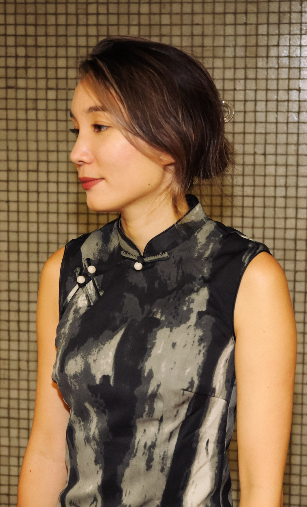 INK WASH SATIN-BLEND CHEONGSAM