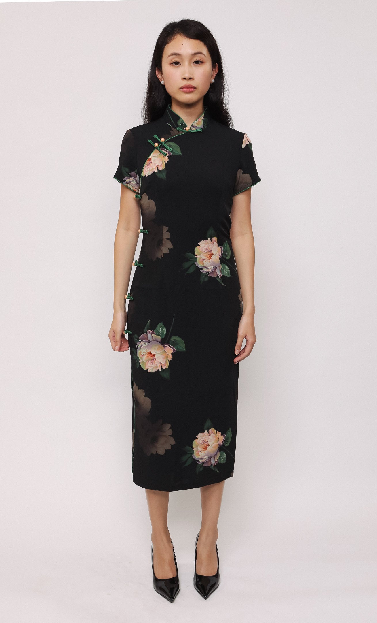 MIDNIGHT PEONY SILK-BLEND CHEONGSAM