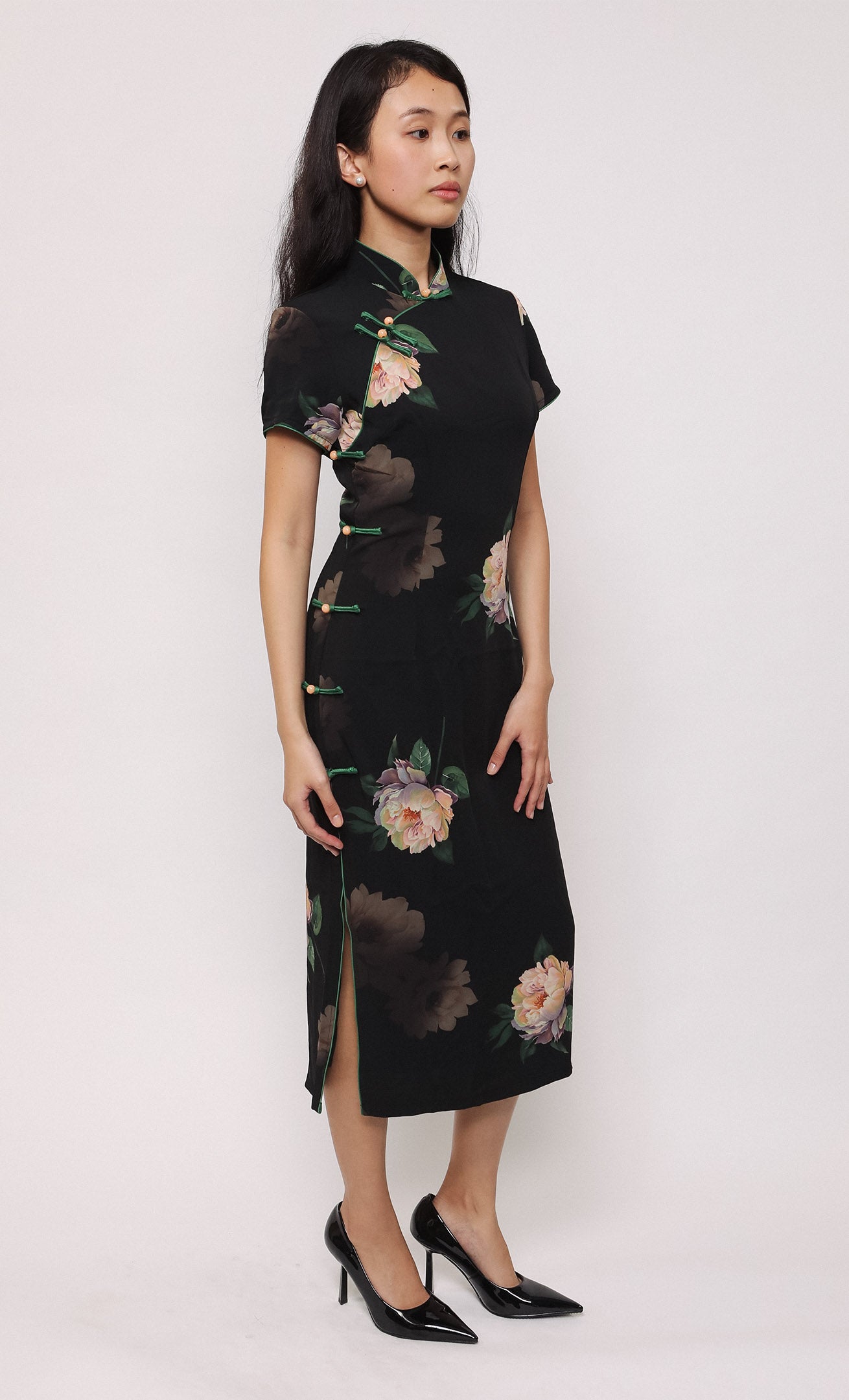 MIDNIGHT PEONY SILK-BLEND CHEONGSAM