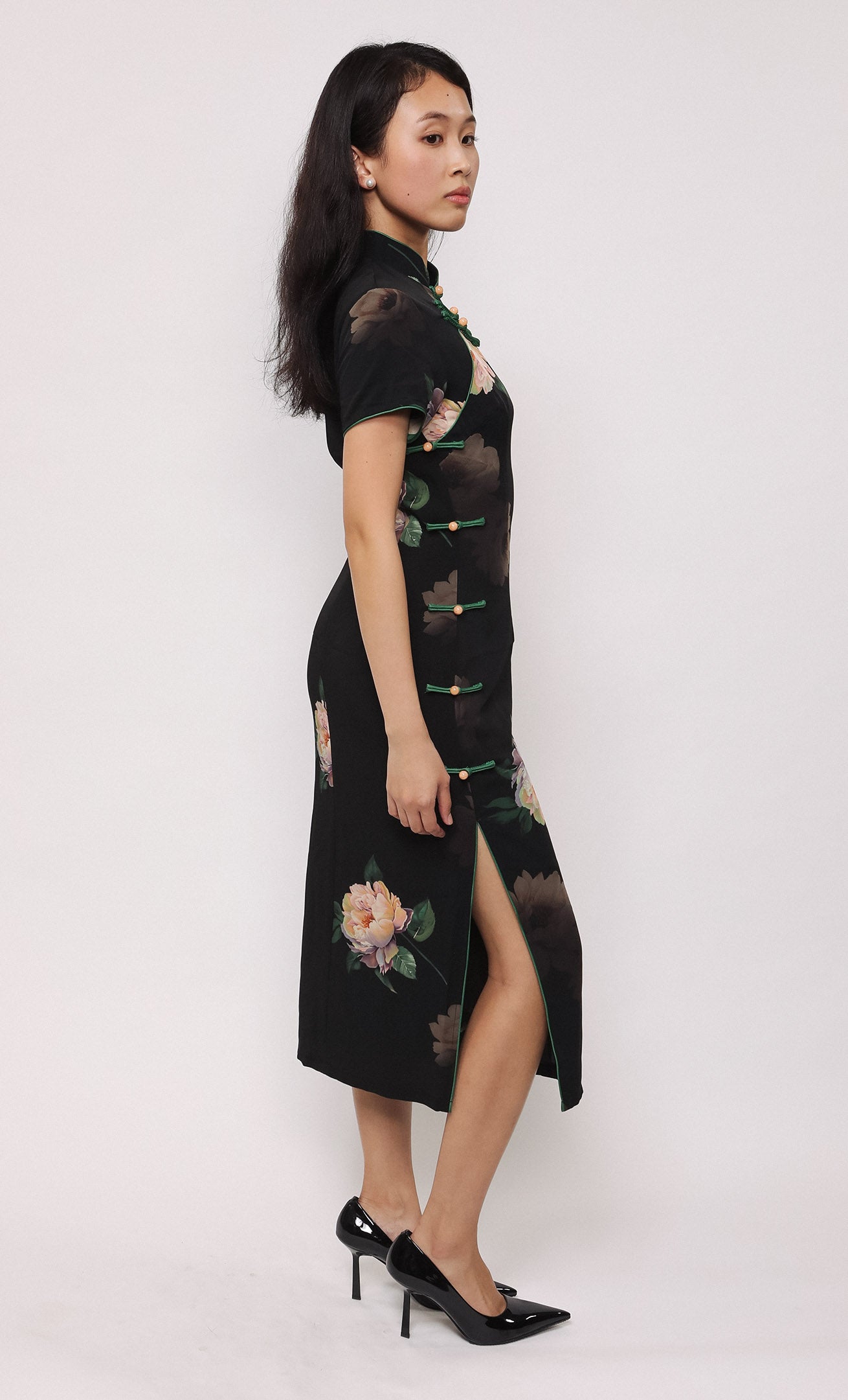 MIDNIGHT PEONY SILK-BLEND CHEONGSAM