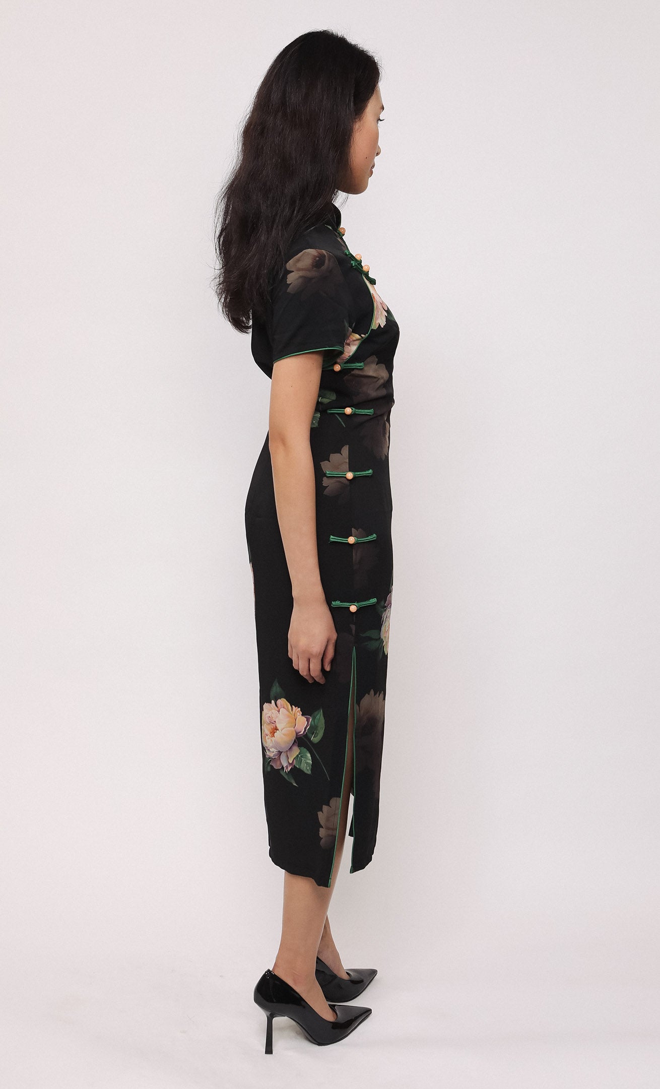 MIDNIGHT PEONY SILK-BLEND CHEONGSAM