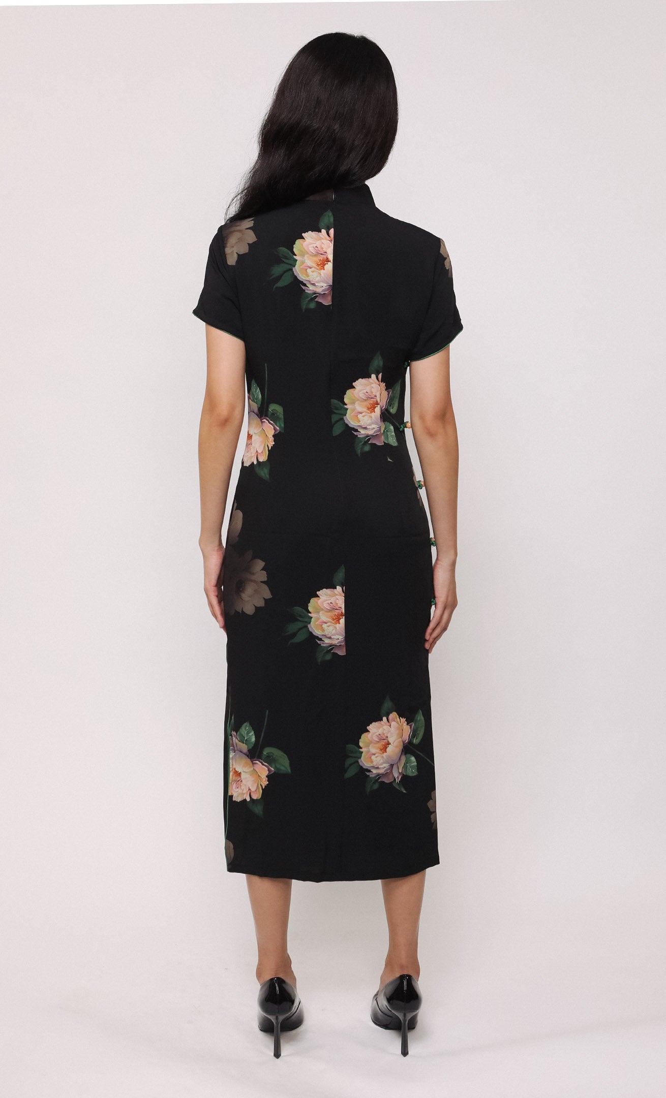 MIDNIGHT PEONY SILK-BLEND CHEONGSAM
