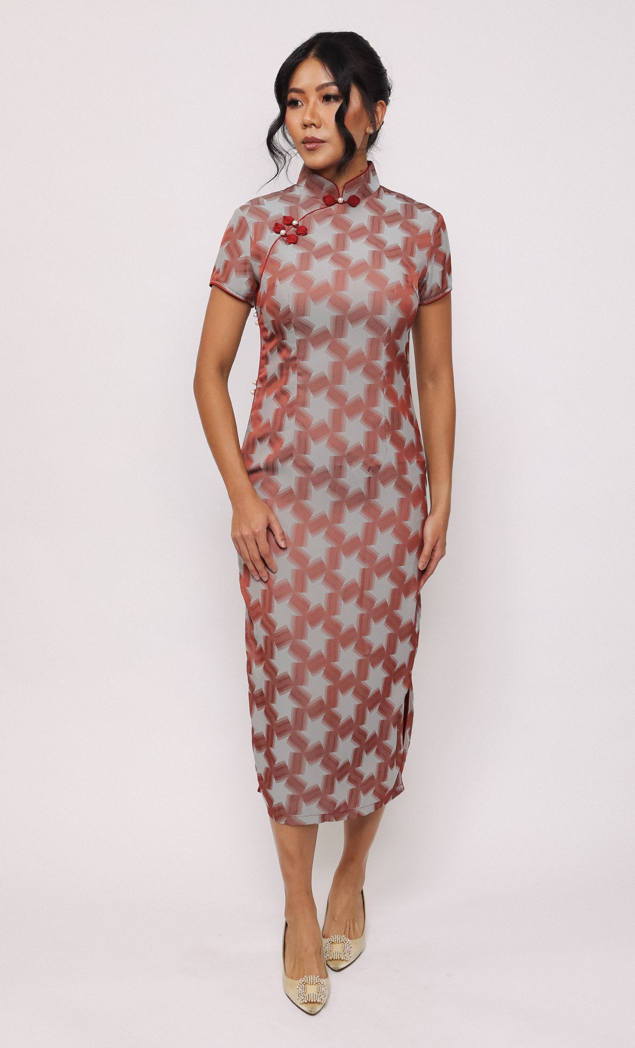 RETRO REDSHIFT SATIN-BLEND CHEONGSAM