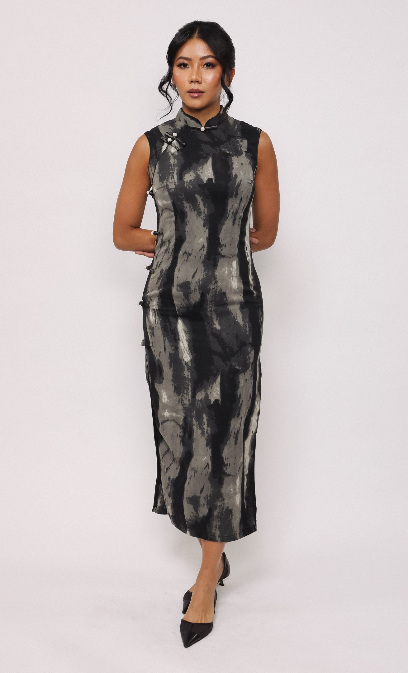 INK WASH SATIN-BLEND CHEONGSAM