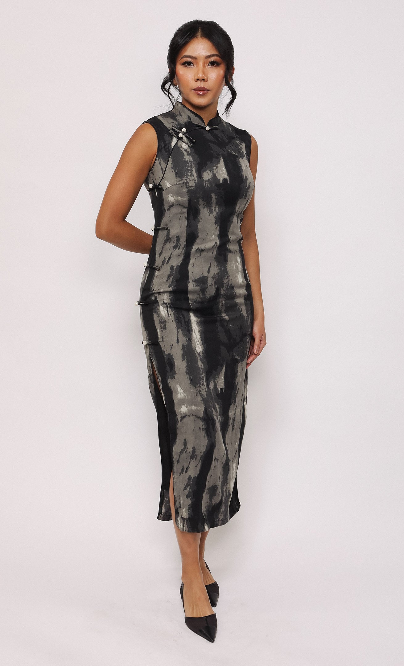 INK WASH SATIN-BLEND CHEONGSAM