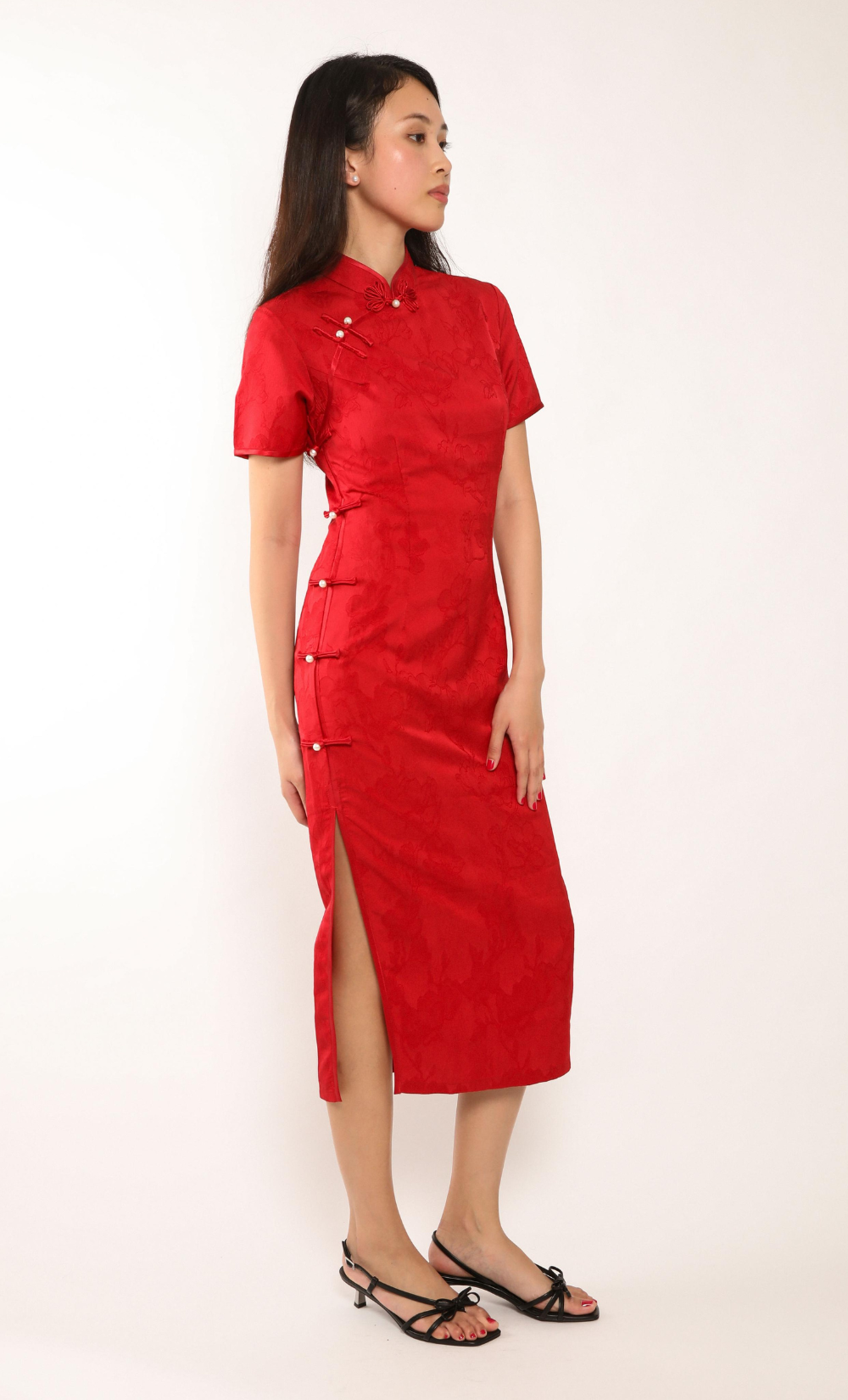 SCARLET MAGNOLIA SATIN-BLEND CHEONGSAM