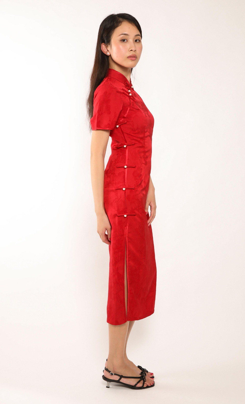 SCARLET MAGNOLIA SATIN-BLEND CHEONGSAM