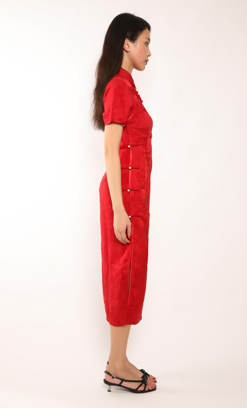 SCARLET MAGNOLIA SATIN-BLEND CHEONGSAM