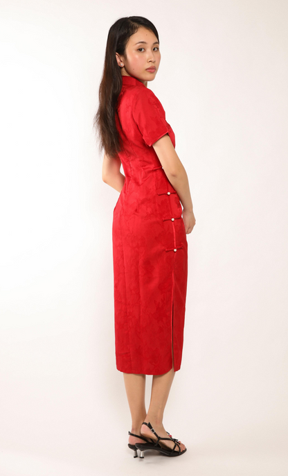 SCARLET MAGNOLIA SATIN-BLEND CHEONGSAM