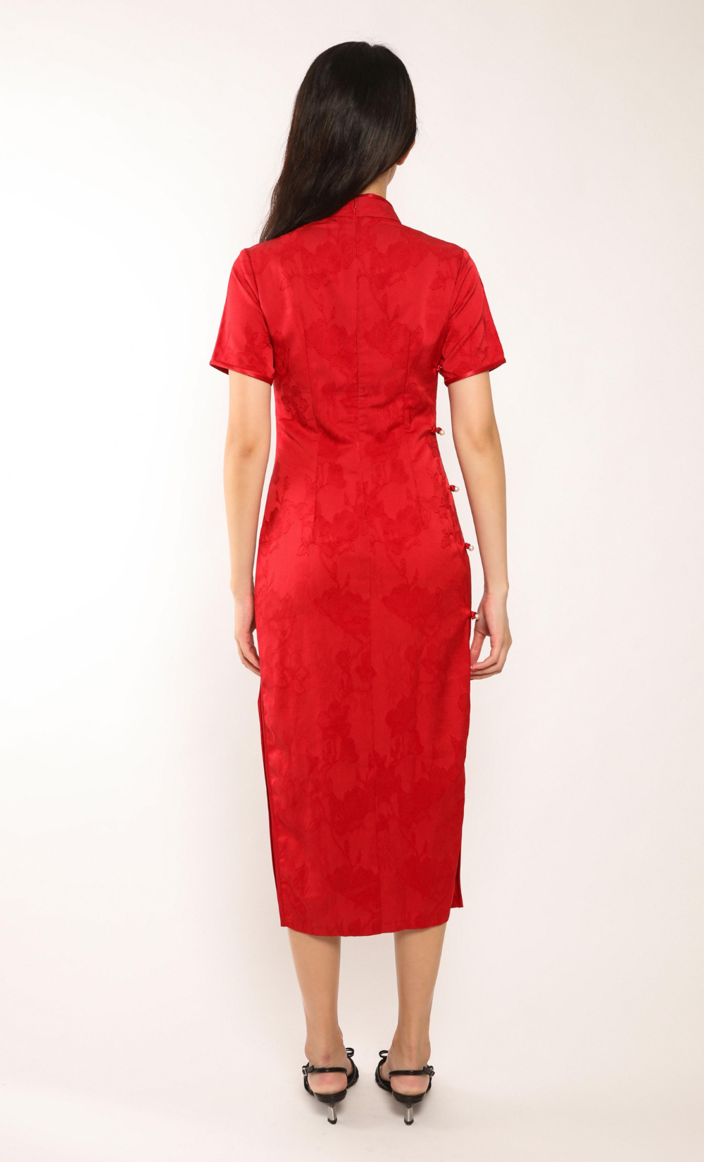 SCARLET MAGNOLIA SATIN-BLEND CHEONGSAM