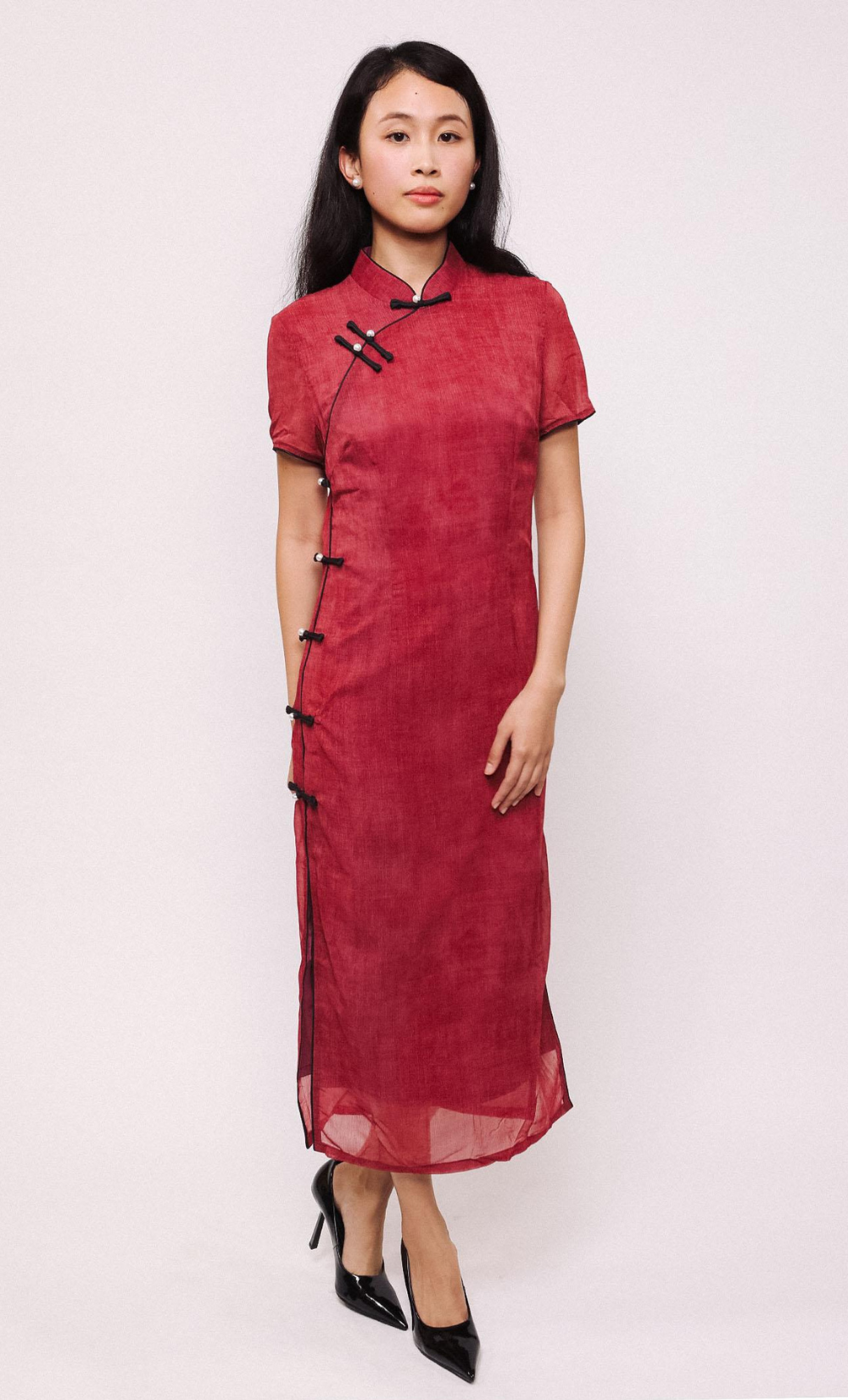 LAYERED ROSE LINEN-BLEND CHEONGSAM