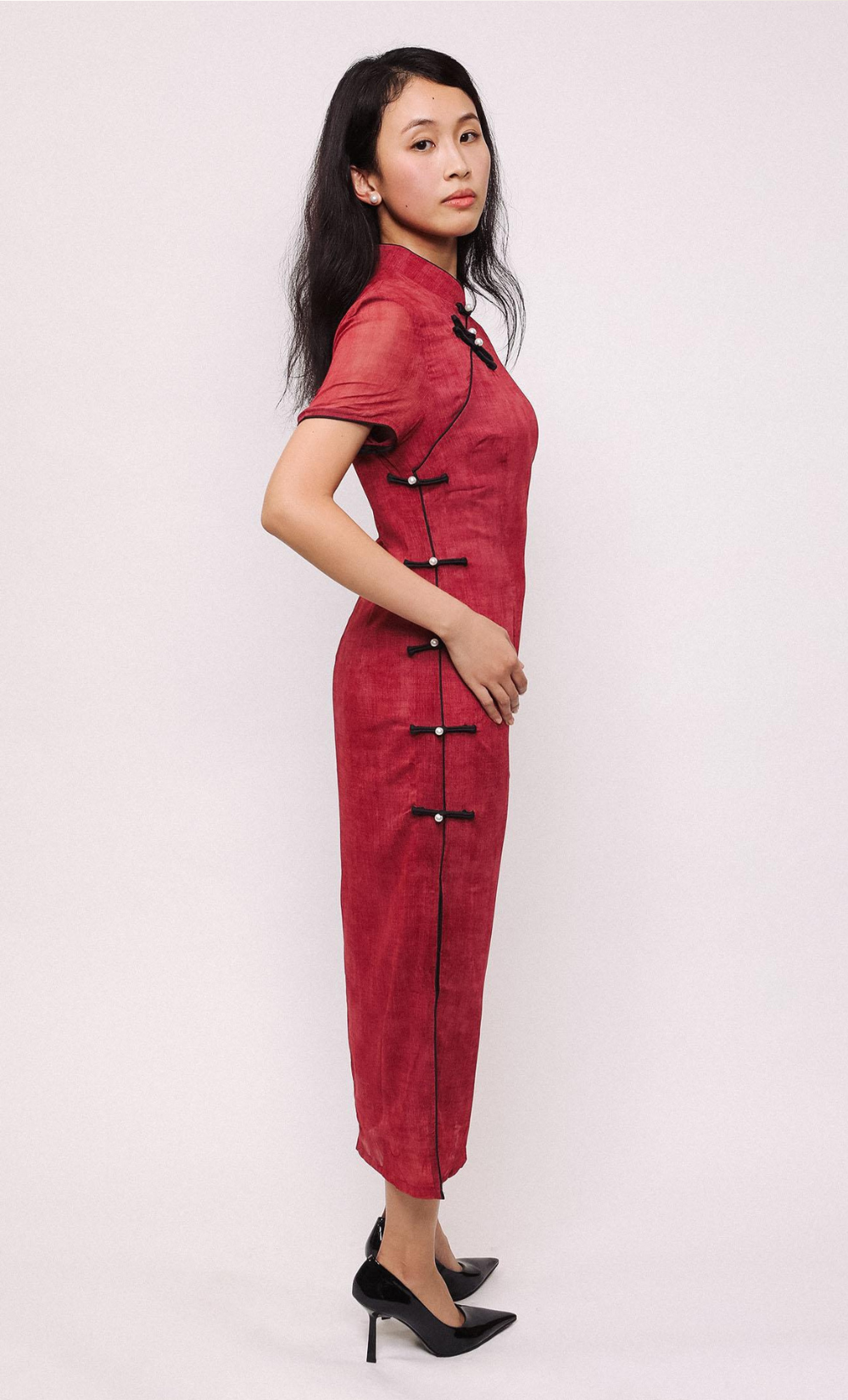 LAYERED ROSE LINEN-BLEND CHEONGSAM