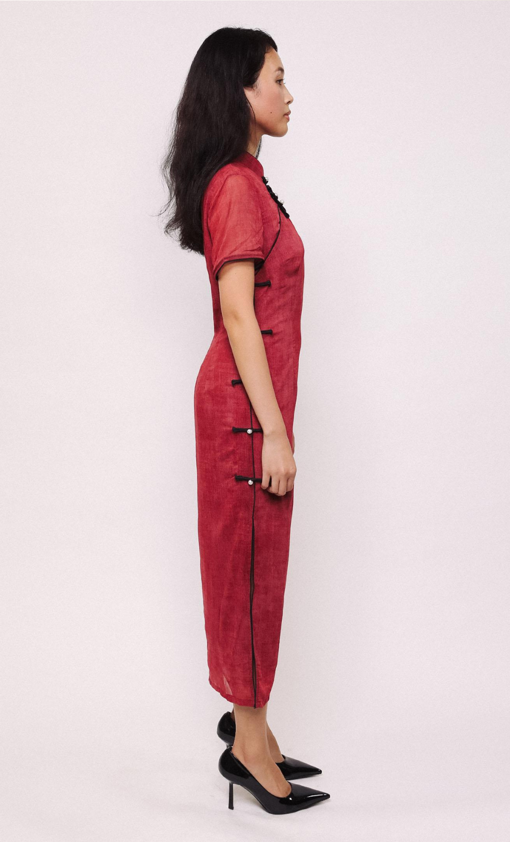 LAYERED ROSE LINEN-BLEND CHEONGSAM