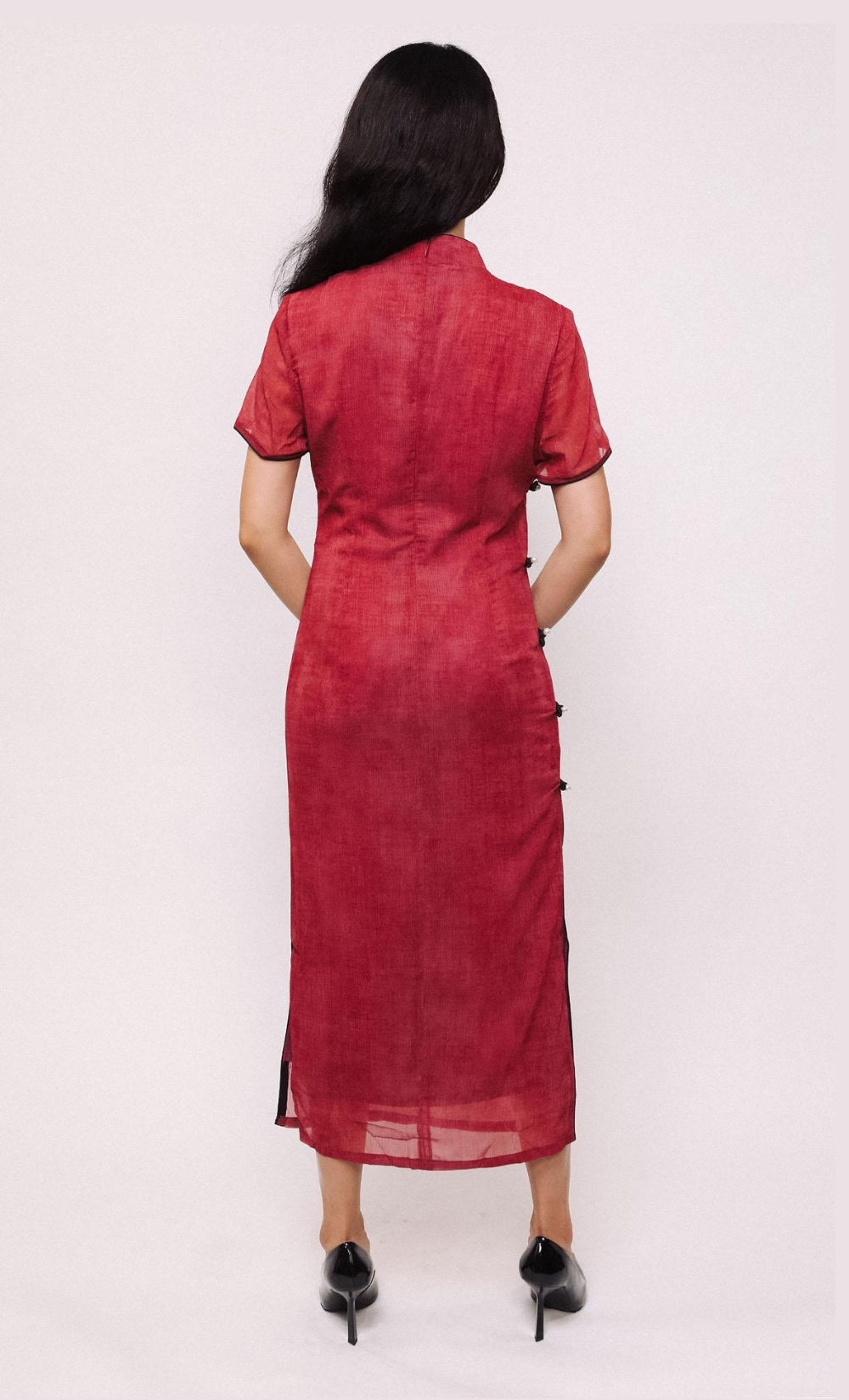 LAYERED ROSE LINEN-BLEND CHEONGSAM