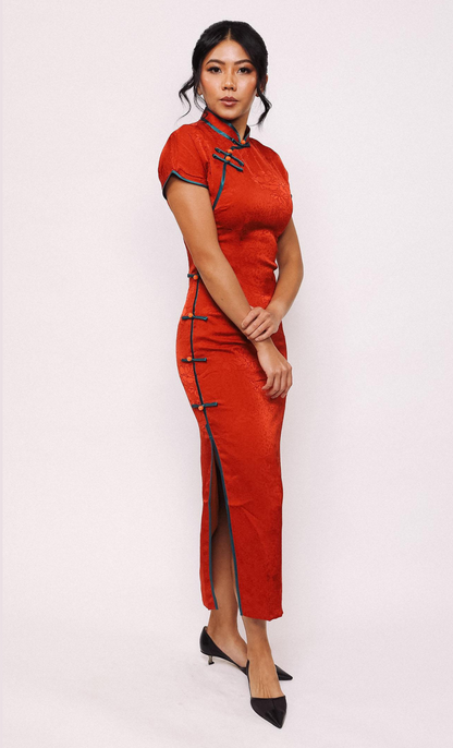 TANGERINE BLOOM SILK-BLEND CHEONGSAM