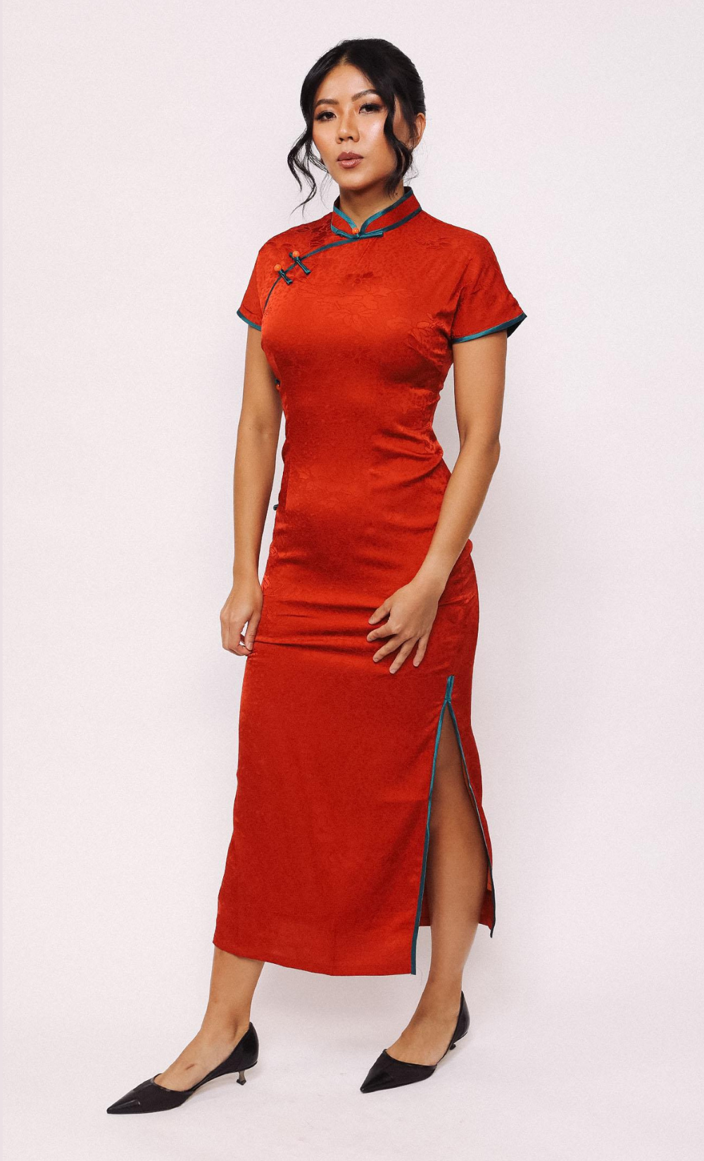 TANGERINE BLOOM SILK-BLEND CHEONGSAM