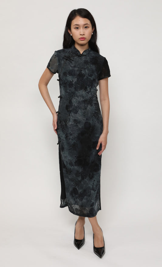 PEONY SHEER SILK-BLEND CHEONGSAM