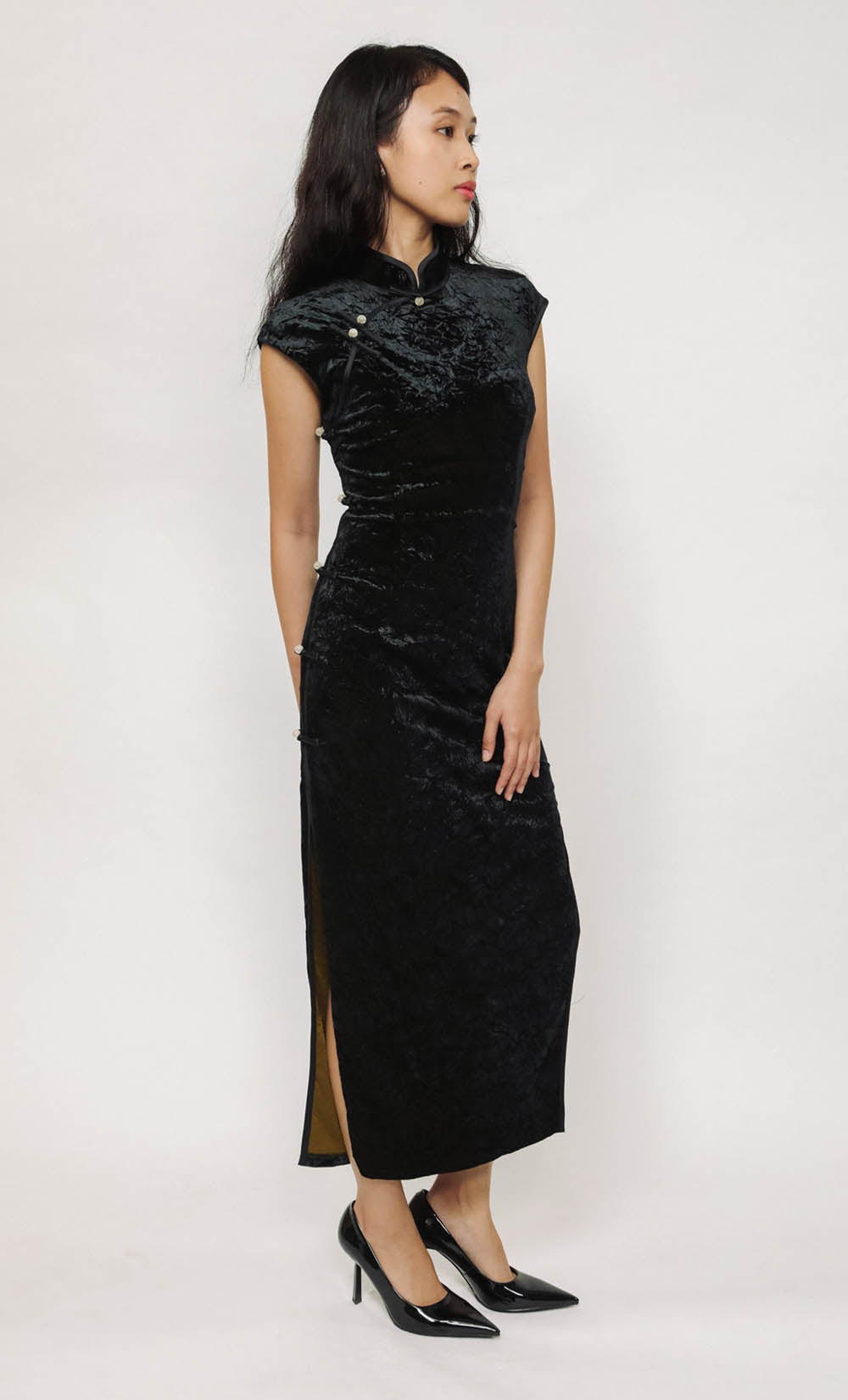 NOIR CRUSHED VELVET CHEONGSAM