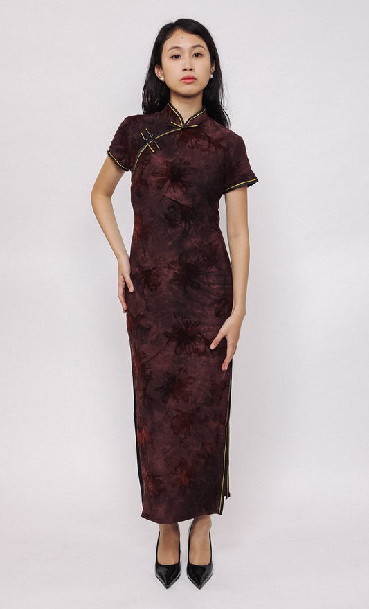 SCARLET DUSK SILK-BLEND CHEONGSAM