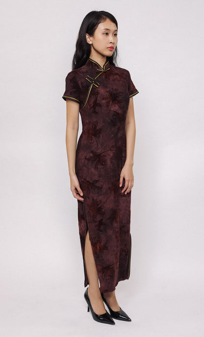 SCARLET DUSK SILK-BLEND CHEONGSAM