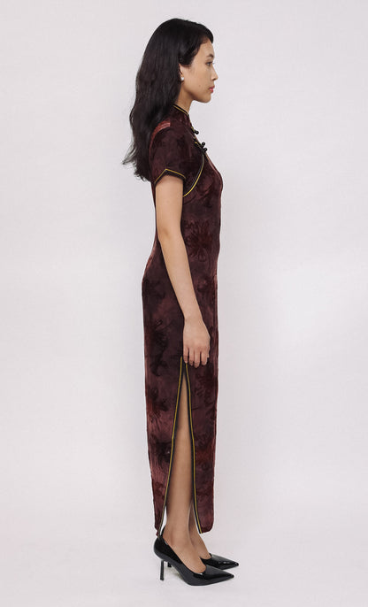 SCARLET DUSK SILK-BLEND CHEONGSAM