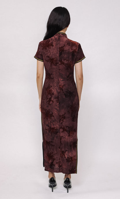 SCARLET DUSK SILK-BLEND CHEONGSAM