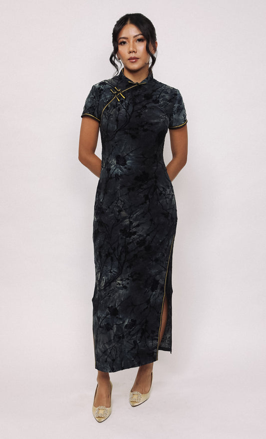 CINDER DUSK SILK-BLEND CHEONGSAM