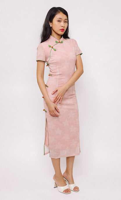 BLUSH PETAL SWISS-MESH CHEONGSAM