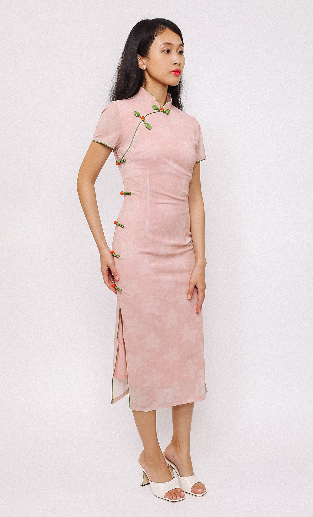 BLUSH PETAL SWISS-MESH CHEONGSAM