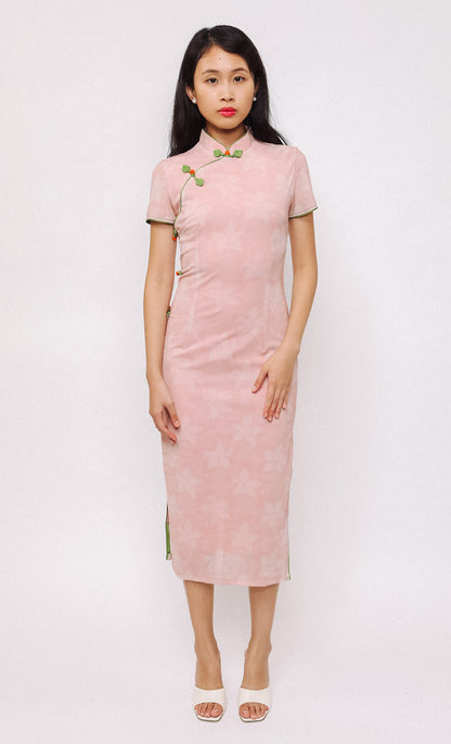 BLUSH PETAL SWISS-MESH CHEONGSAM