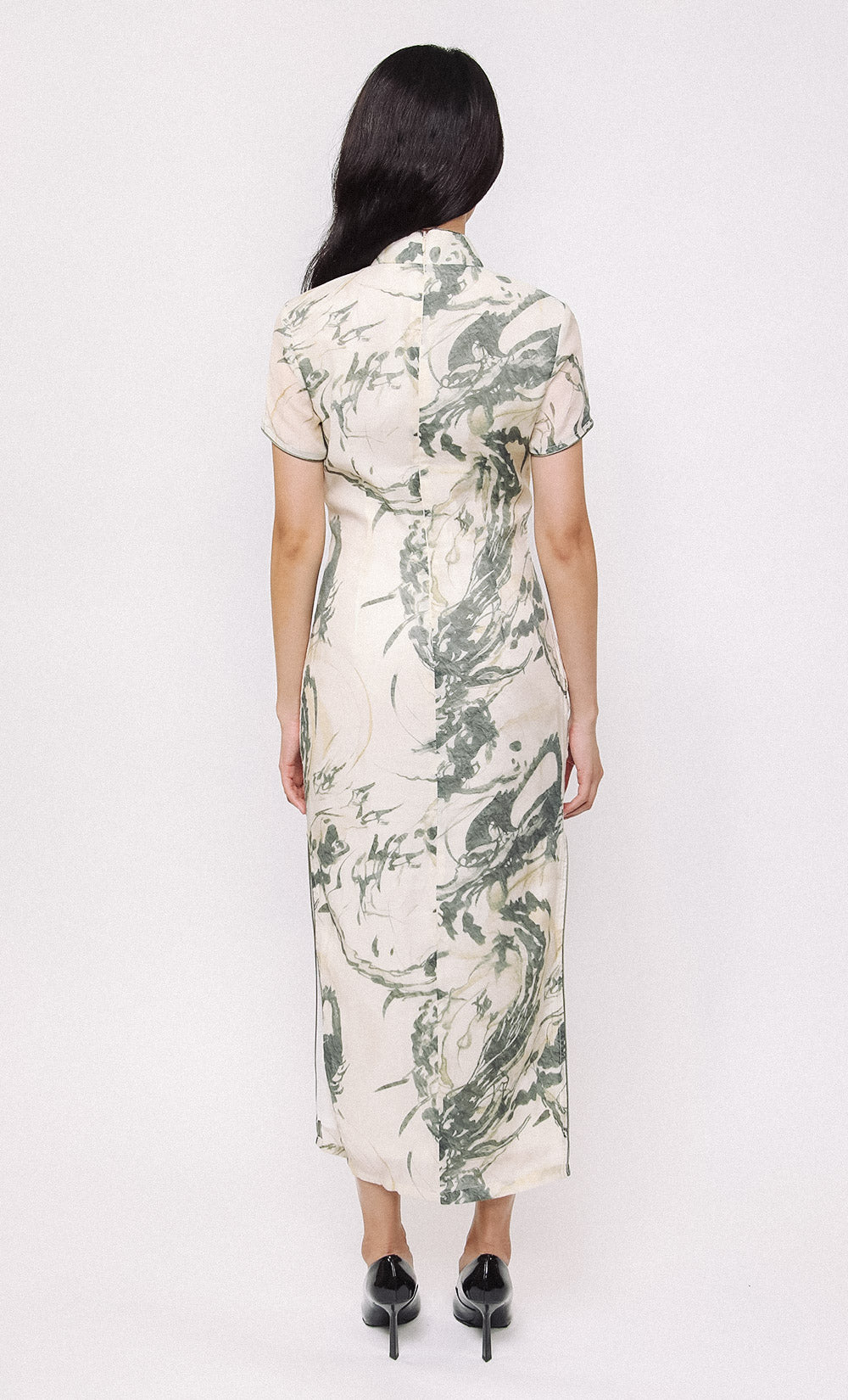 SAGE SWIRL LINEN-BLEND CHEONGSAM