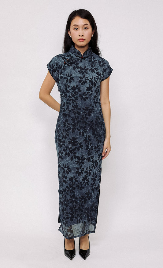 MIDNIGHT BLOOM SILK-BLEND CHEONGSAM