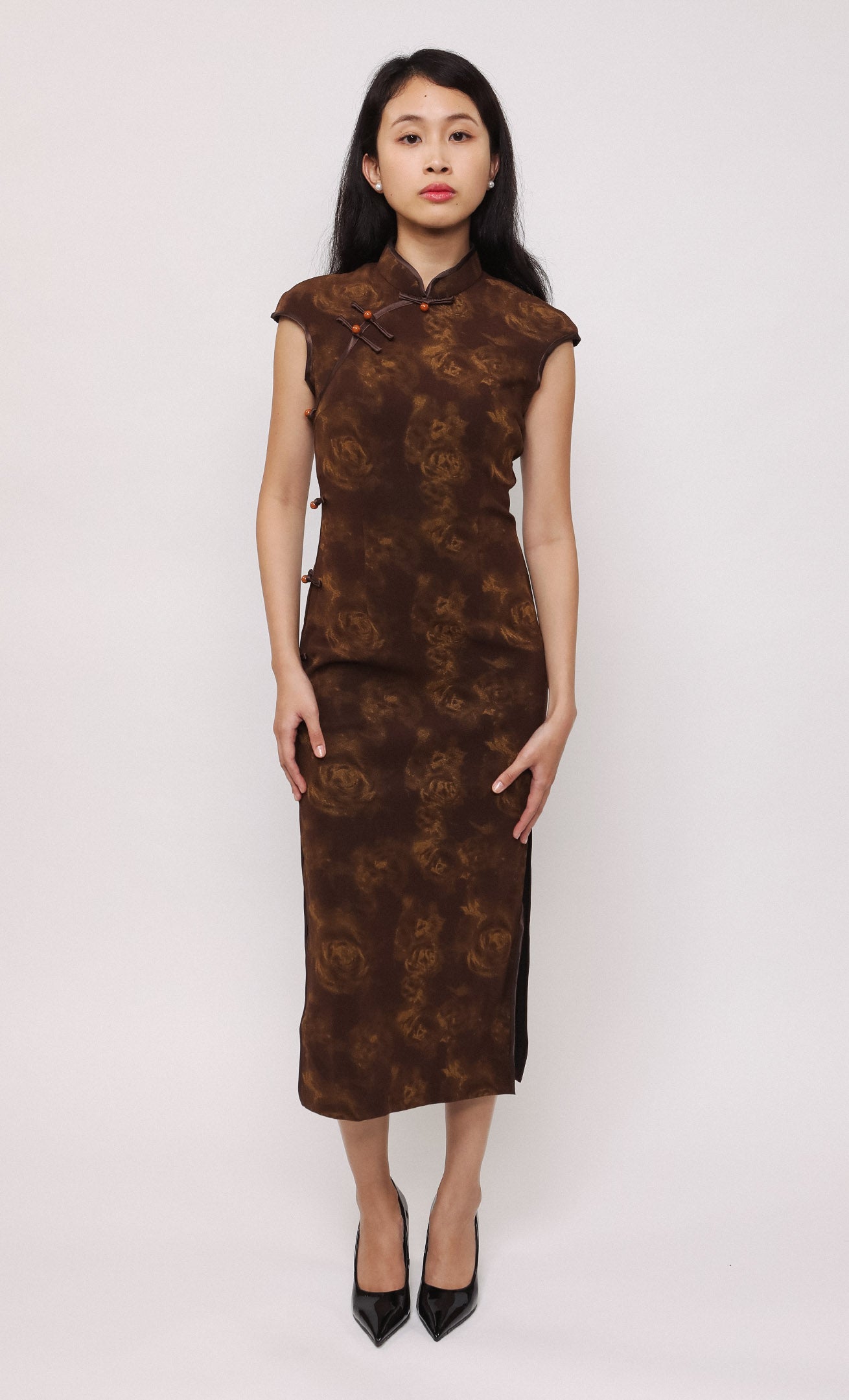 AMBER ROSE JACQUARD-BLEND CHEONGSAM