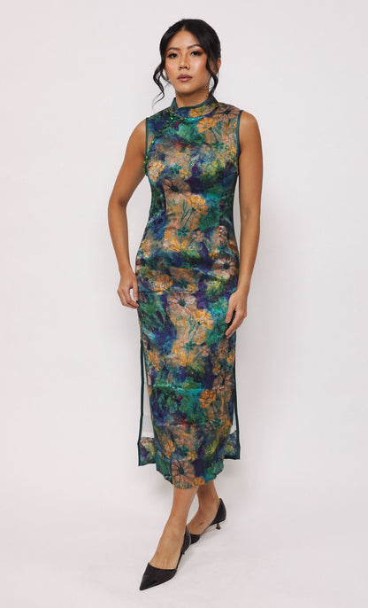BOTANIC BLOOM SILK-BLEND CHEONGSAM
