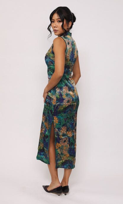 BOTANIC BLOOM SILK-BLEND CHEONGSAM