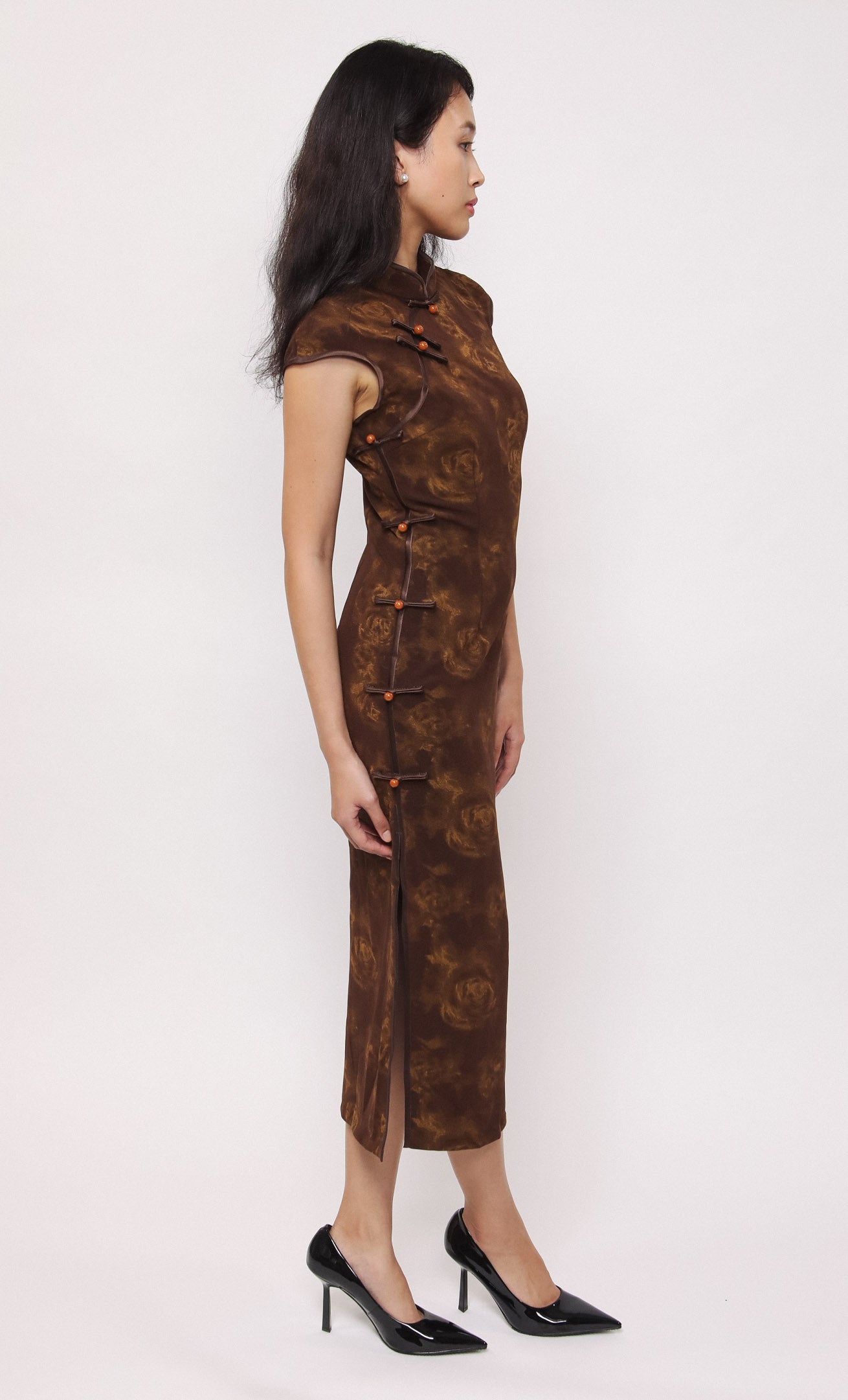 AMBER ROSE JACQUARD-BLEND CHEONGSAM
