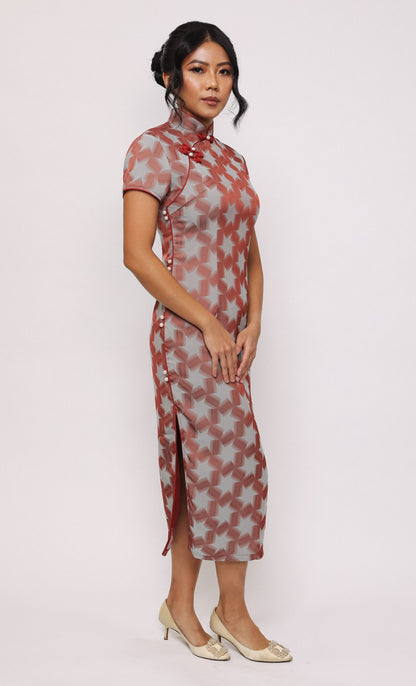 RETRO REDSHIFT SATIN-BLEND CHEONGSAM