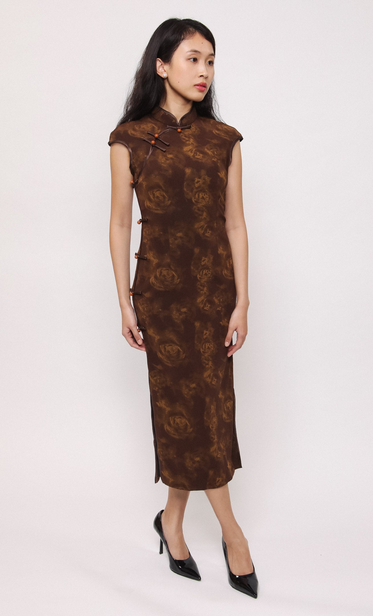 AMBER ROSE JACQUARD-BLEND CHEONGSAM